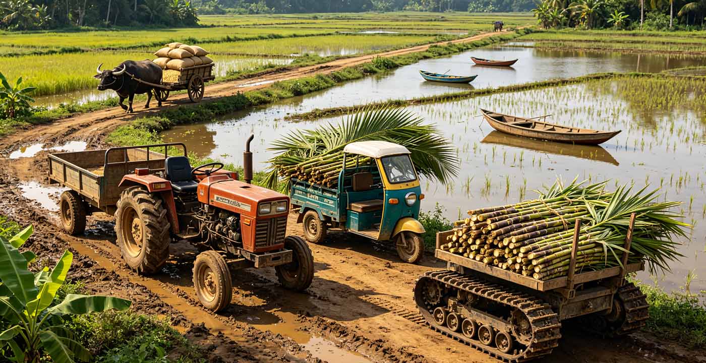 Traditional buffalo carts and small boats Traditional buffalo carts and small boats